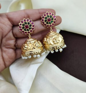 Jhumka with kemp stone