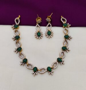 cz necklace with green and white