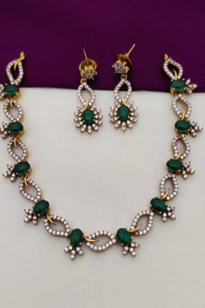 cz necklace with green and white