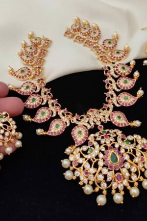 Red & Green Kempu stone Mango Design Haram