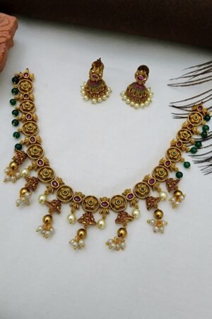 Nakshi traditional green pearl necklace