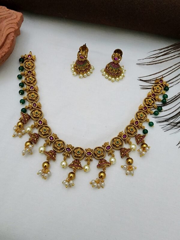 Nakshi traditional green pearl necklace