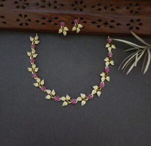 leafy Ruby and White Necklace