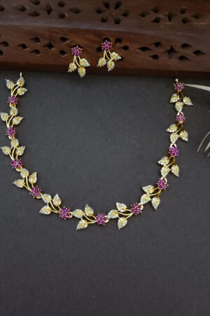 leafy Ruby and White Necklace