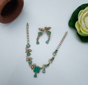 Dolphin Tailed Stoned Necklace - Ocean Blue