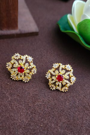 Diamond inspired statement earstud - Red