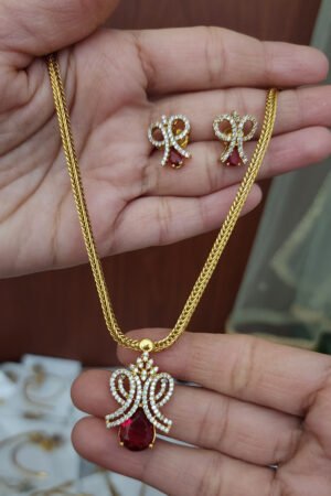 CZ - Necklace - Red color