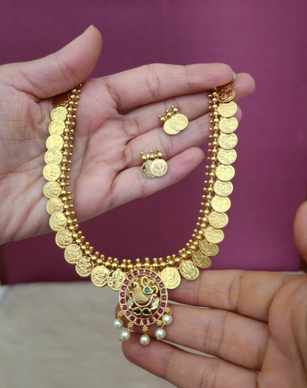 Peacock coin lakshmi necklace